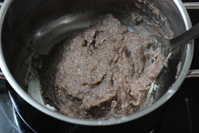 break up the lumps stir for making ragi mudde dough